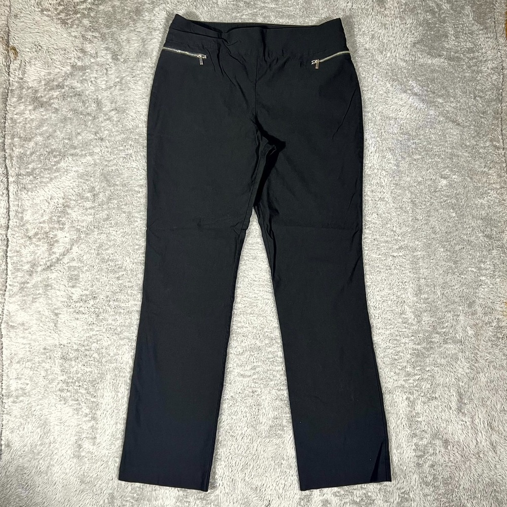Womens Pants Large Black Stretch High Rise All Day Comfort Classic Tapered Leg